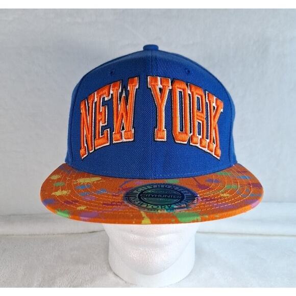New York City Hunter USA Ball Cap Hat Orange Blue Flat Bill Snapback Adjustable - Picture 1 of 10